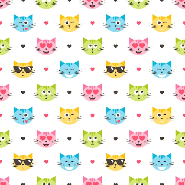 Premium Vector | Background with colorful cat heads pattern