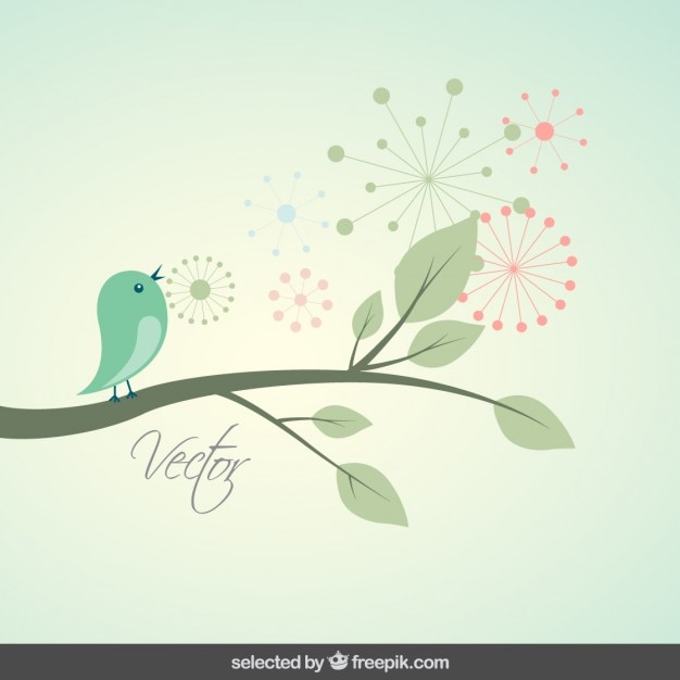 Download Background with cute bird on a branch Vector | Free Download