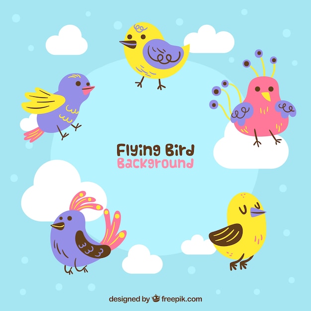 Background with cute flying birds