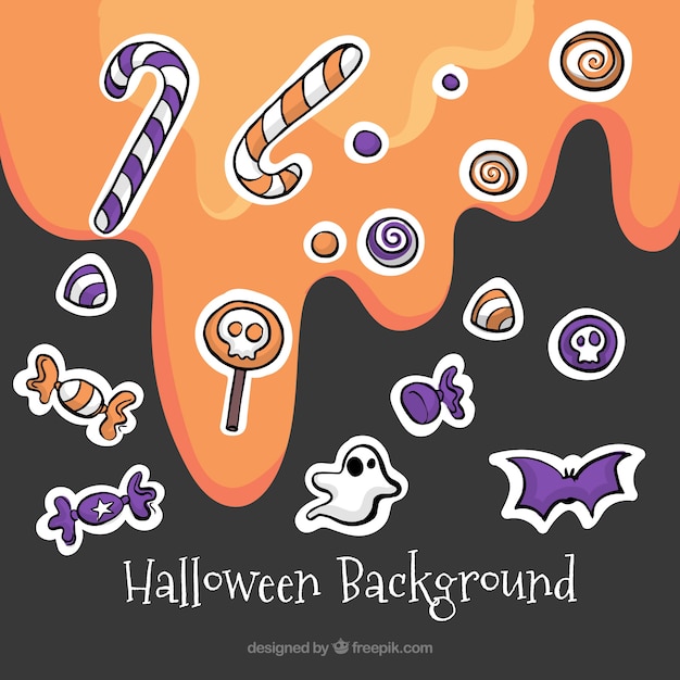 Free Vector Background With Different Sweets For Halloween