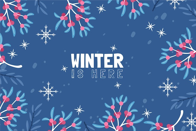 Download Free Vector | Background with drawn leaves and winter is here message