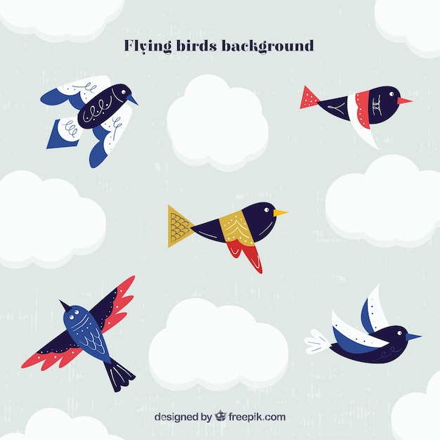 Background with flat flying birds