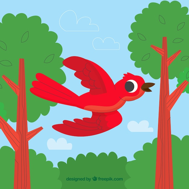 Background with flying red bird