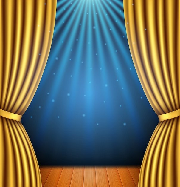 Gold Curtain And A Spotlight Ilration, Blue Gold Curtains