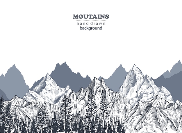 Premium Vector Background With Hand Drawn Graphic Mountain Ranges And