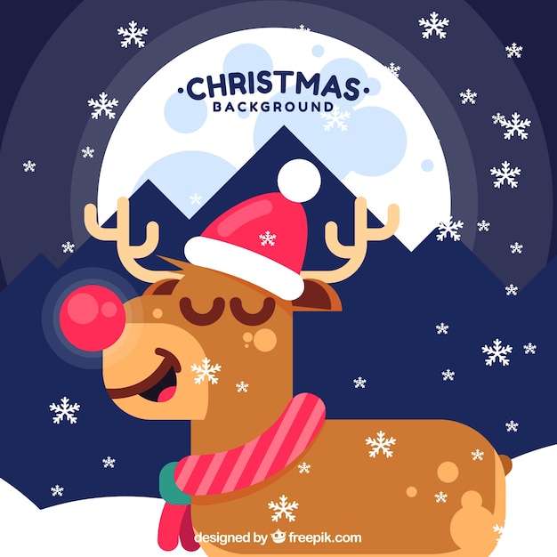 Background with nice christmas reindeer in flat design