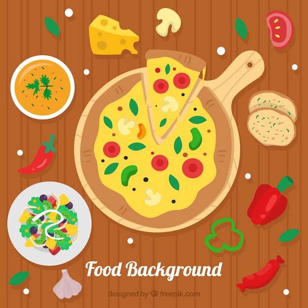 background with pizza and vegetables