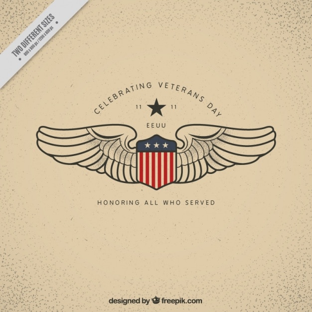 Background with a shield and two wings for veterans day Free Vector