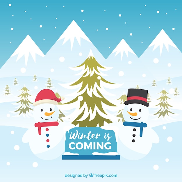 Download Background with snowmen winter is coming | Free Vector