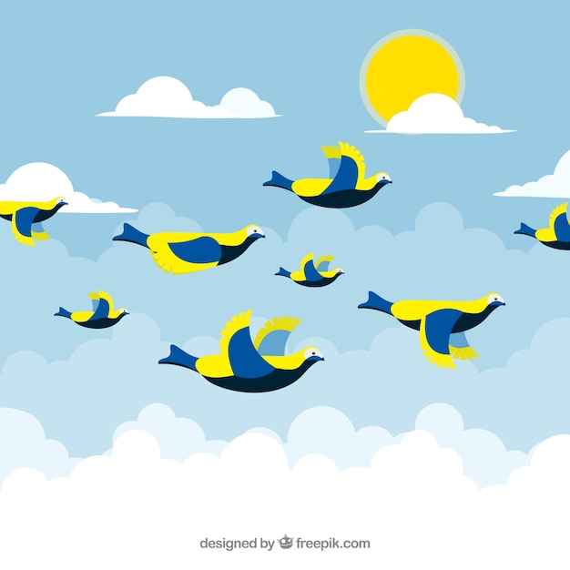 Background with yellow and blue birds