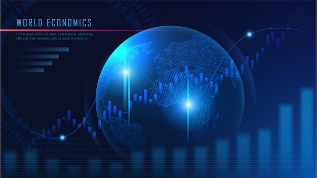 Background world map with graph in futuristic concept Premium Vector