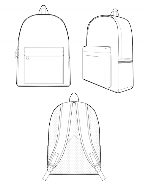 Backpack fashion flat technical drawing vector template Vector ...