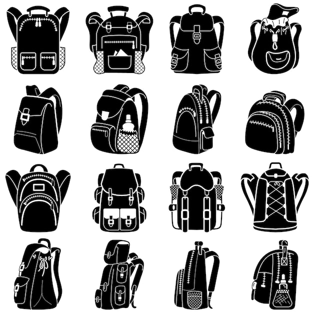 Download Backpack icons set, simple style Vector | Premium Download