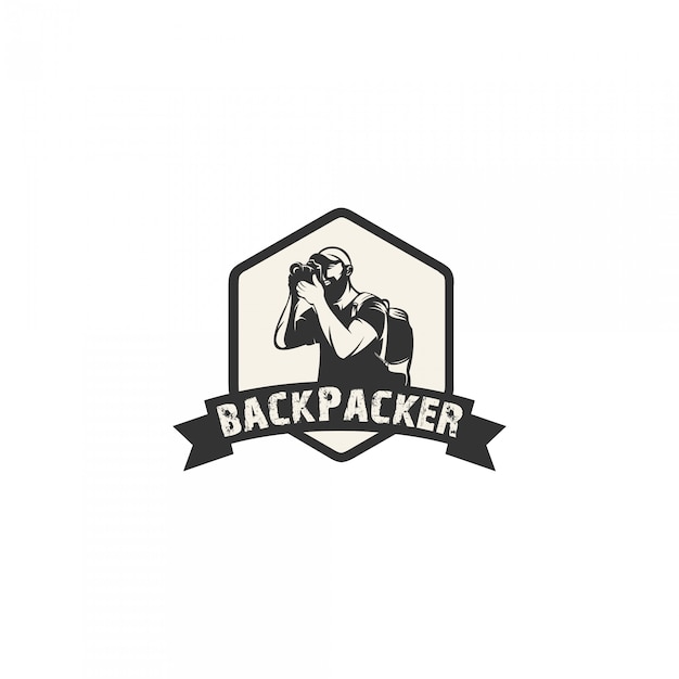 Backpacker Silhouette Emblem Logo Premium Vector