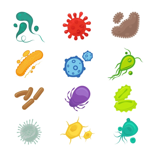 細菌とウイルスのアイコンベクトルイラスト分離 プレミアムベクター