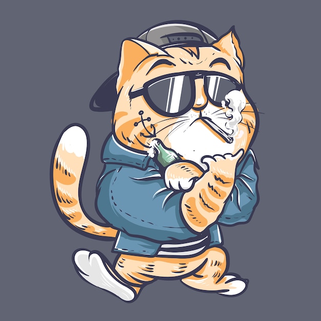 Premium Vector | Bad boy cat character using jacket and snap back hat ...