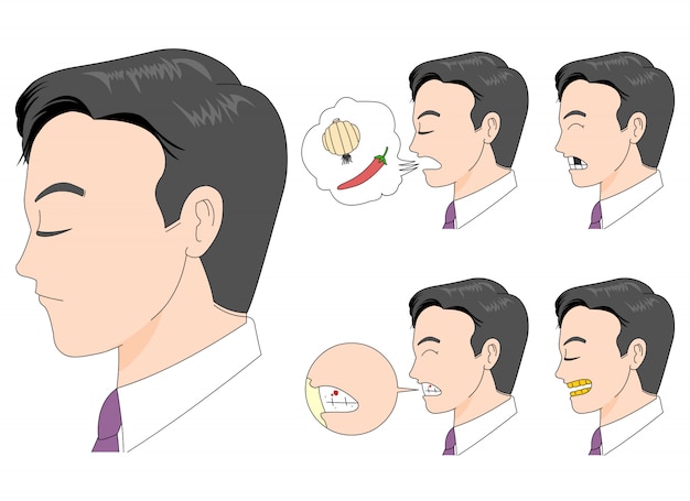 男性従業員の側面図の悪い口腔ケアイラスト プレミアムベクター