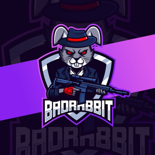 Download Bad rabbit mafia with gun mascot esport logo | Premium Vector