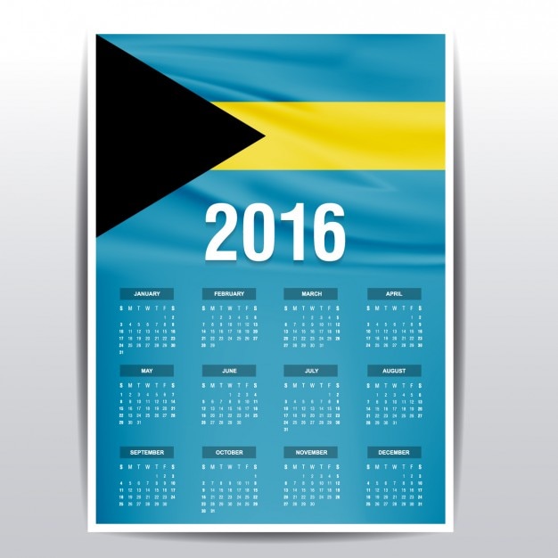 The bahamas calendar of 2016 Free Vector