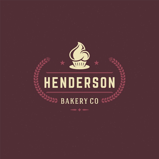 Premium Vector | Bakery badge or label retro illustration cupcake and ...