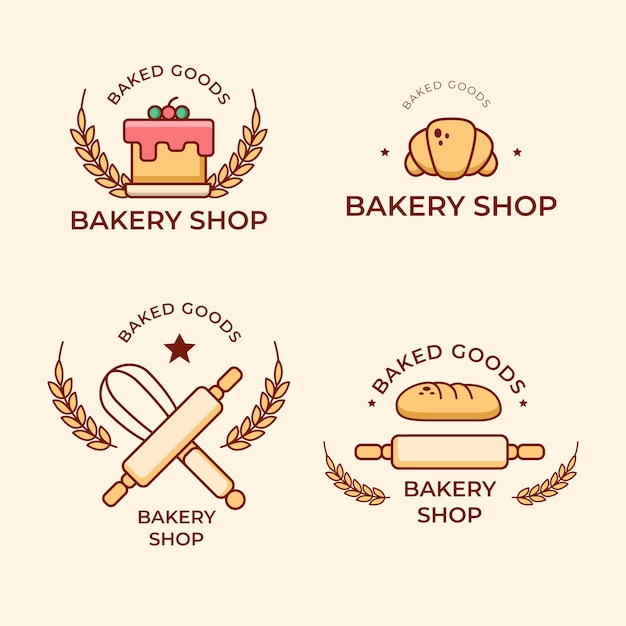 パン屋さんのケーキのロゴのコレクション プレミアムベクター