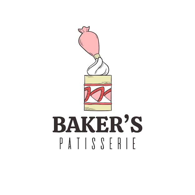 パン屋さんのケーキのロゴデザイン プレミアムベクター