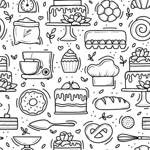  Bakery and dessert pattern in trendy linear style seamless pattern with linear icons related Premiu