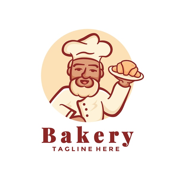 Premium Vector | Bakery logo with male chef icon character