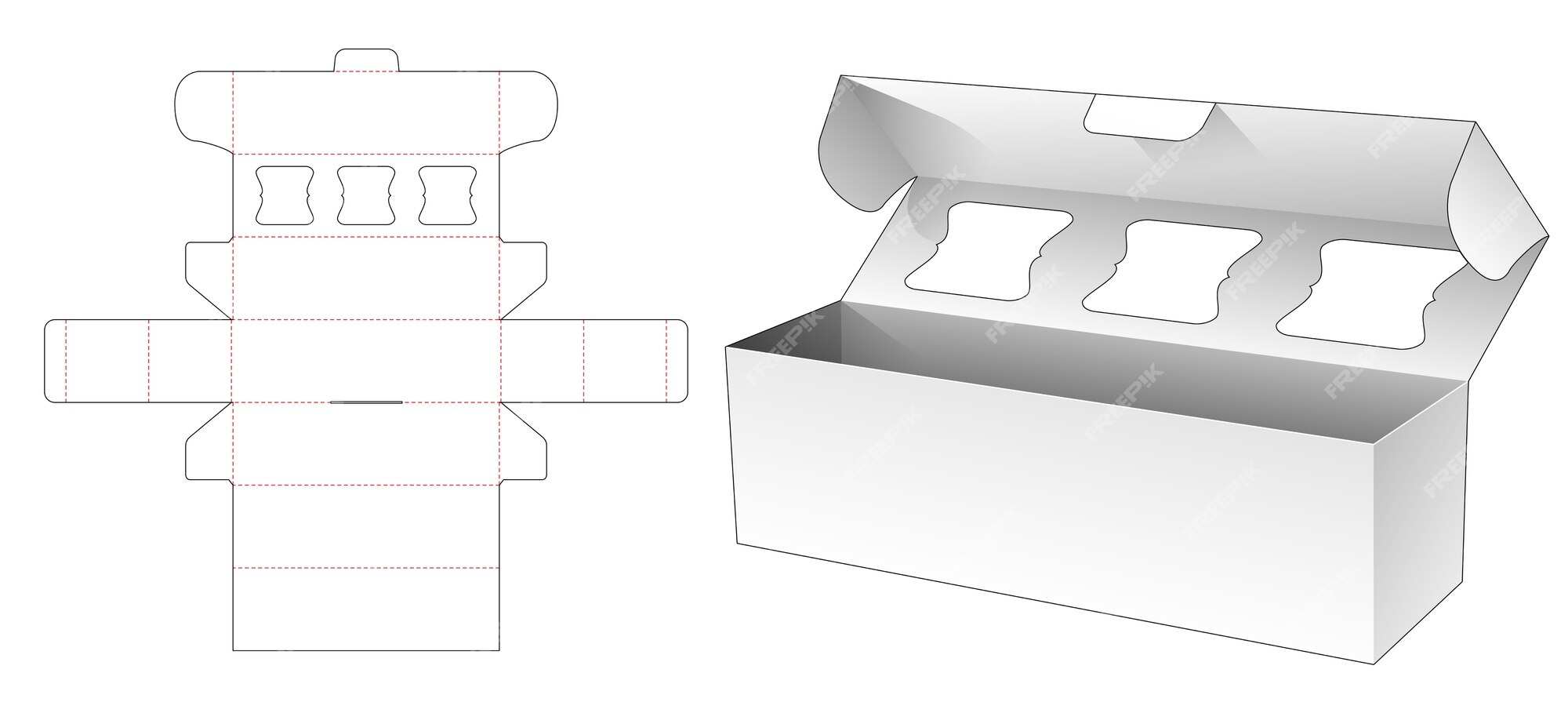 Premium Vector | Bakery long box with top flip die cut template design