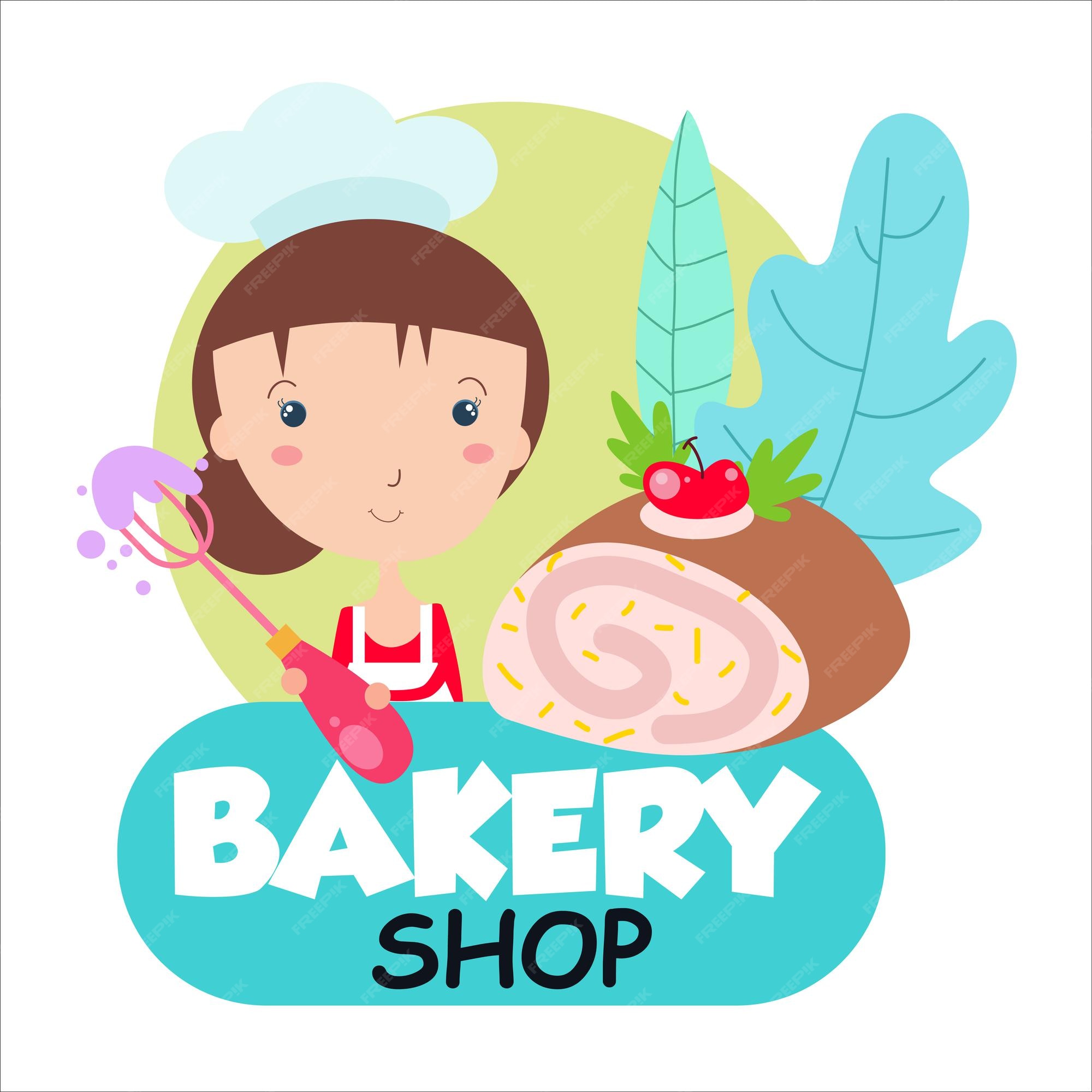 Premium Vector | Bakery shop girl character vector template design ...