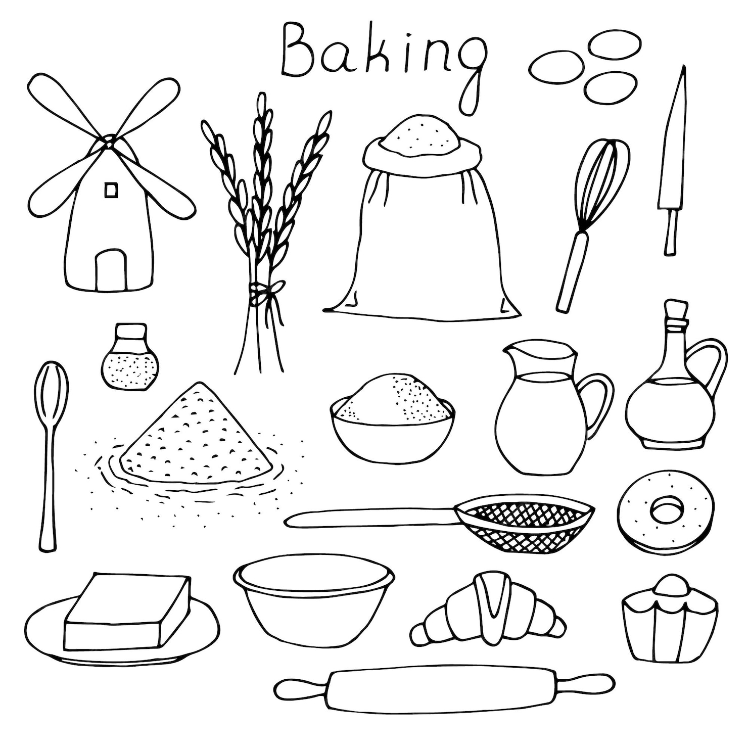 Premium Vector Baking set vector illustration, hand drawing doodles