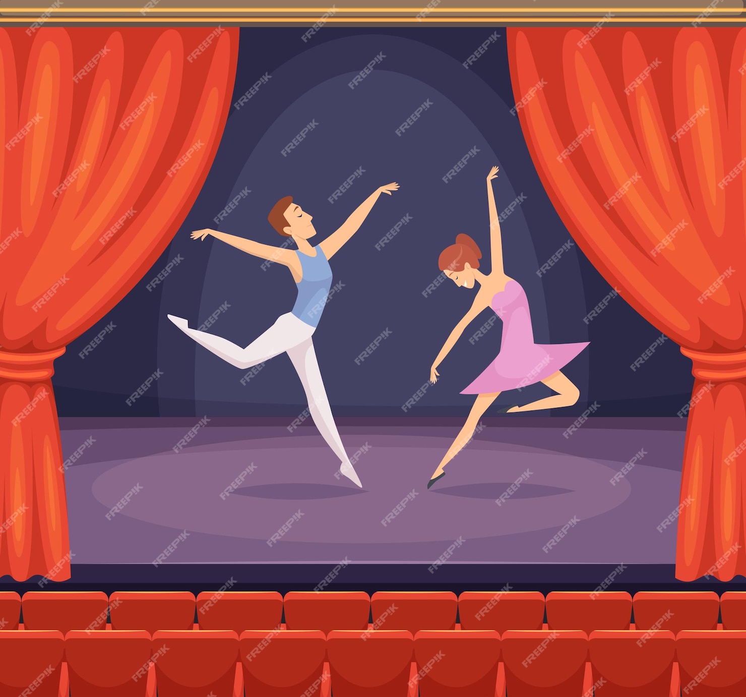 Premium Vector | Ballet stage. dancer male and female dancing on stage ...