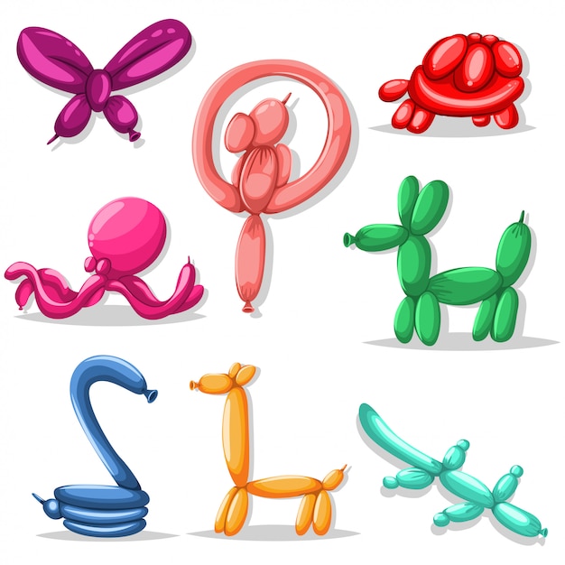 Download Balloon animals cartoon icons set isolated white Vector | Premium Download