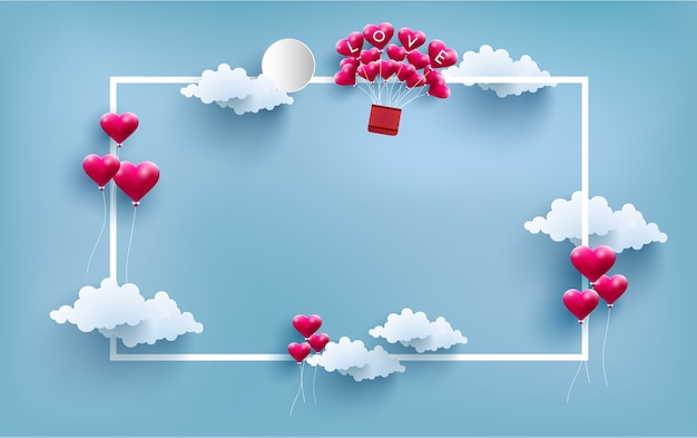 Balloons and hot air balloons with frame | Premium Vector