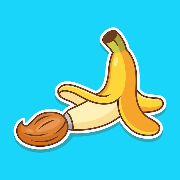 バナナブラシアイコンイラスト バナナ漫画のロゴ フルーツアイコンコンセプト白分離 プレミアムベクター