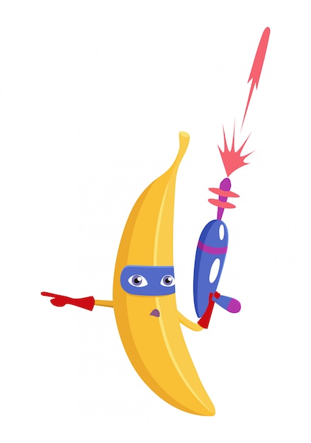スーパーヒーロー衣装のバナナキャラクターフルーツ プレミアムベクター