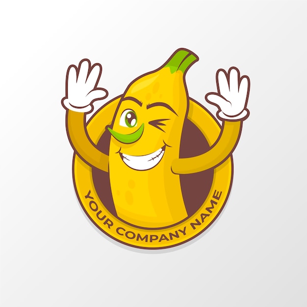 バナナキャラクターロゴ プレミアムベクター