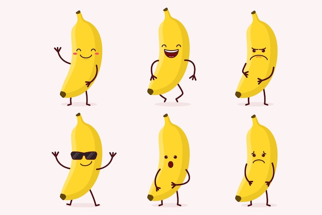 バナナフルーツキャラクターセット プレミアムベクター