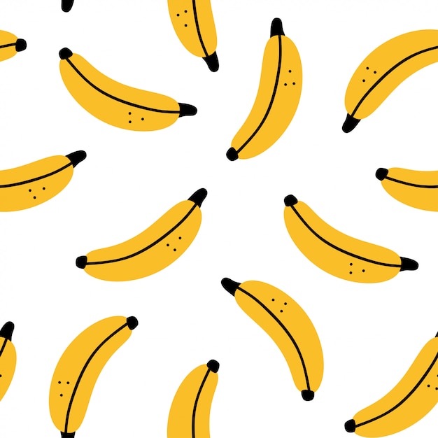 壁紙 ラッピング パッキング および背景の白い背景の上のバナナのシームレスなパターン プレミアムベクター