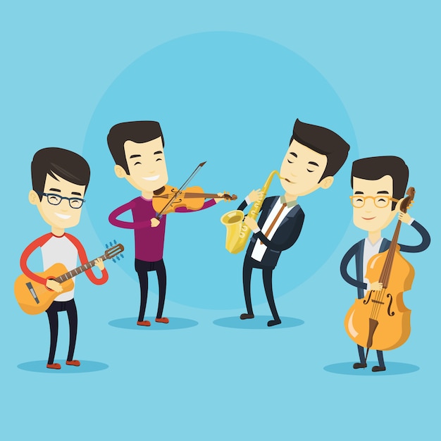 Premium Vector | Band of musicians playing on musical instruments.