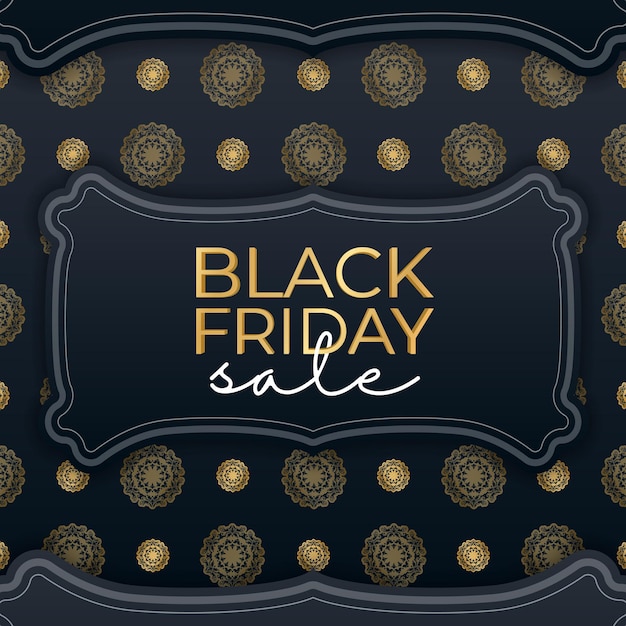 Premium Vector Baner black friday in blue with round gold ornament