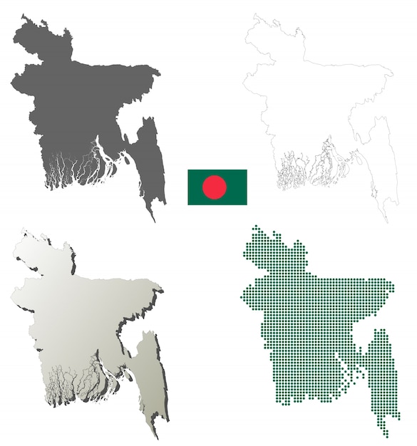 Download Bangladesh vector outline map set | Premium Vector
