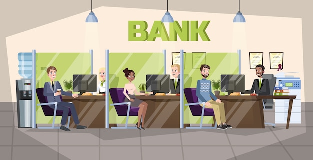 Premium Vector | Bank office interior. people make financial operations