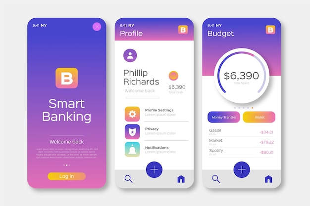 Download Banking app interface design | Free Vector