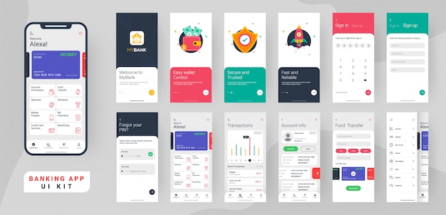 Download Banking app ui kit. Vector | Premium Download