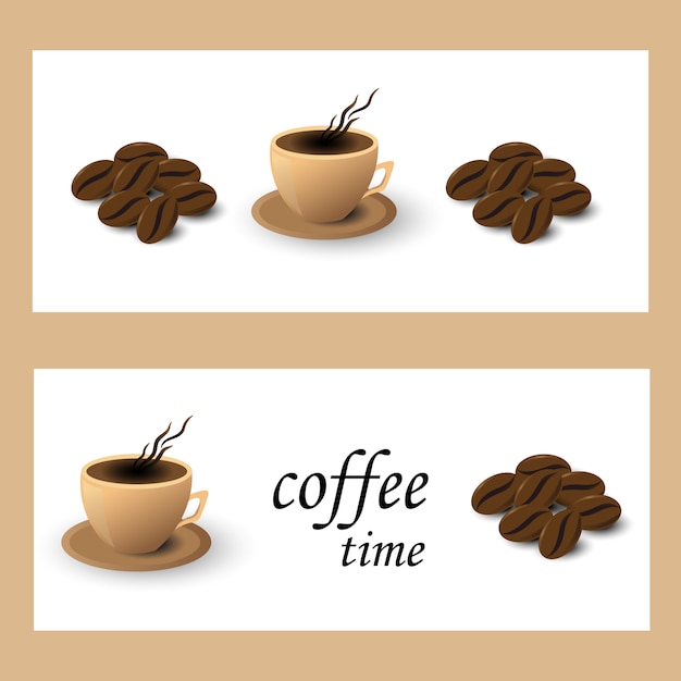 Banner coffee cup and grain on white background | Premium ...