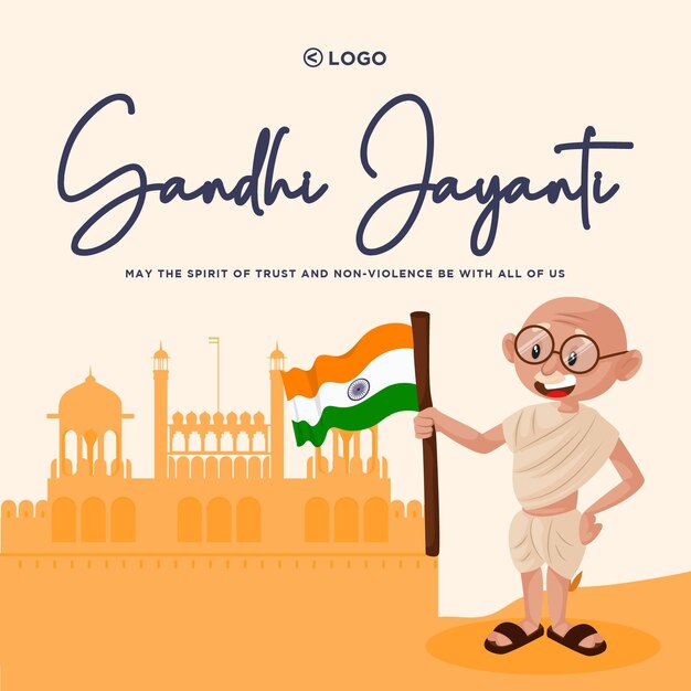 Premium Vector | Banner design of gandhi jayanti cartoon style template