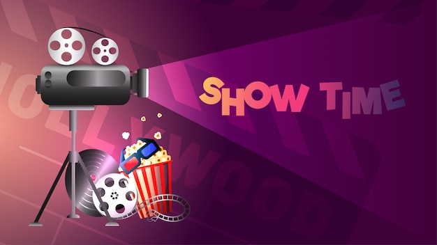 Premium Vector | Banner design with illustration of movie theater equip