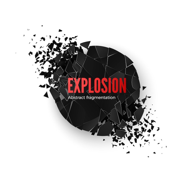 バナー爆発シミュレーション 爆発と破壊 サークル粉砕効果 Whide背景のイラスト プレミアムベクター