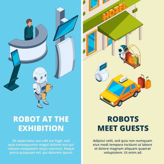 Banner set with various robots assistant Premium Vector